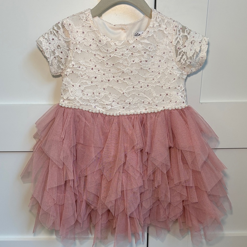 Lace and Tulle Pink Kids Dress